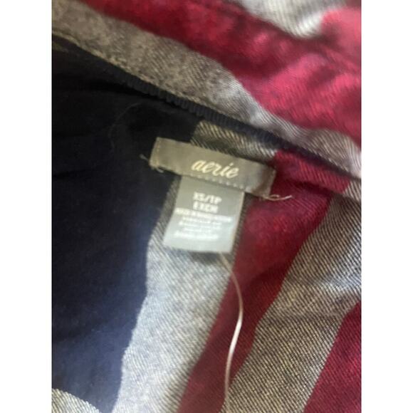 NWT Aerie plaid flannel long sleeve romper with shorts size XS red, wihte & blue - Picture 6 of 9